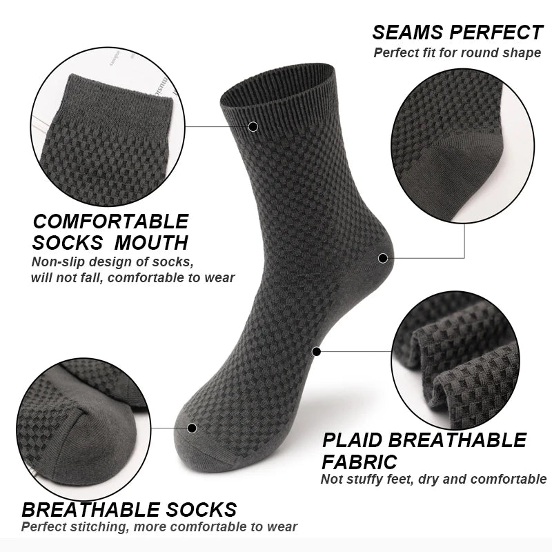 Essential Comfort: 10 Pairs of High-Quality Bamboo Fiber Socks for Men - Long, Black, Business-Ready, and Breathable in Plus Sizes (39-48)