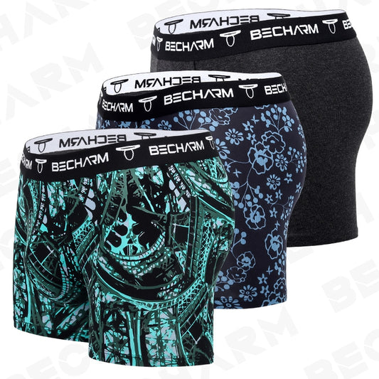 3pcs/Lot Men's Panties Male Underpants Man Pack Shorts Boxers Men Briefs Set Printing Boxershorts Large Size Black Green Blue