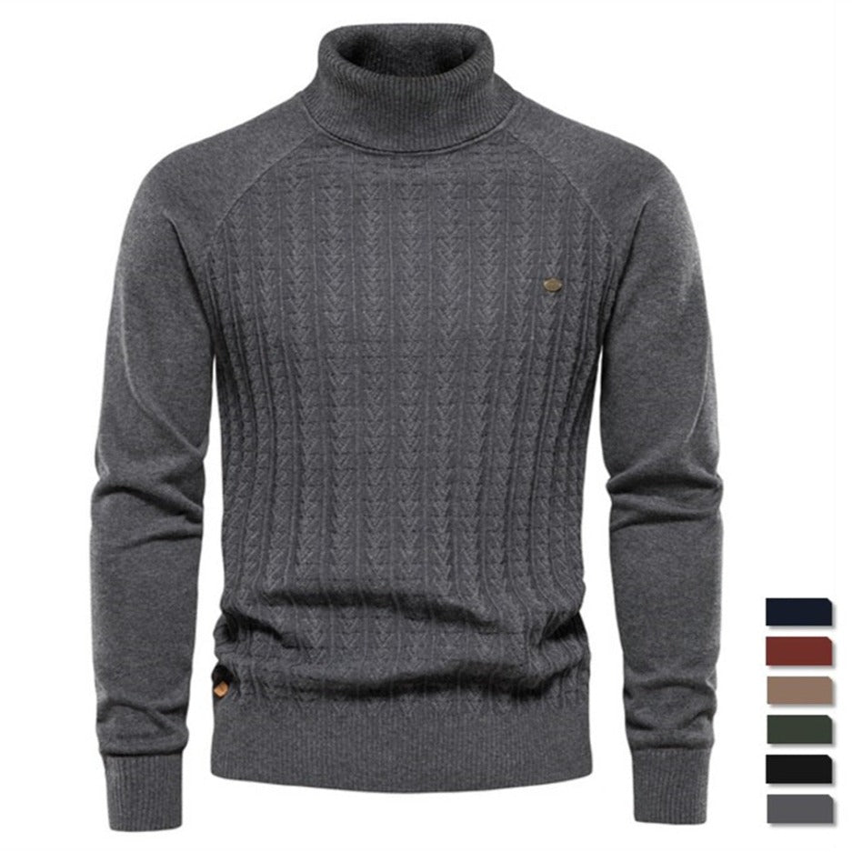 Solid Color Knitted Turtleneck Male Sweater Cotton High Quality Warm Men Pullover Casual Sweaters for Men