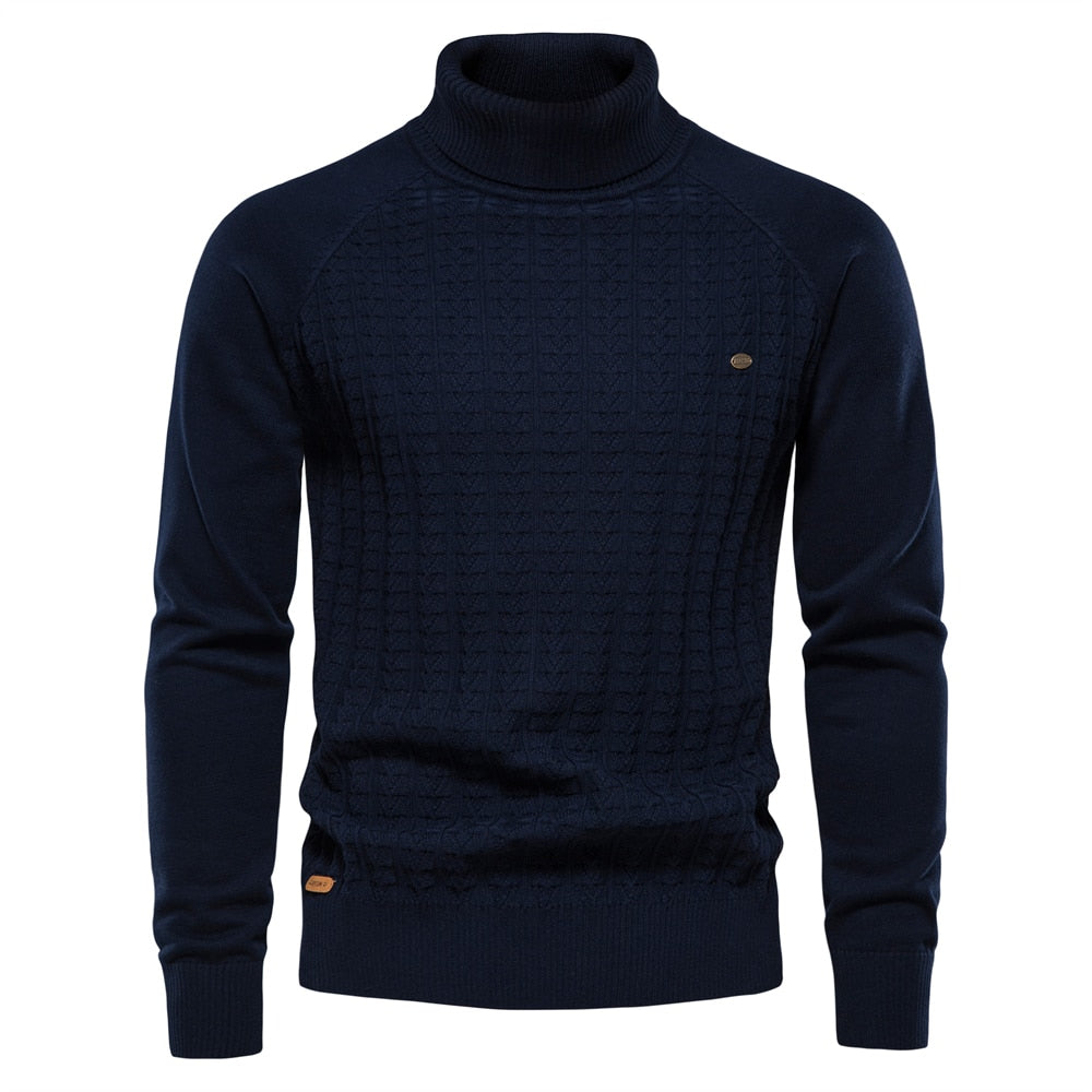 Solid Color Knitted Turtleneck Male Sweater Cotton High Quality Warm Men Pullover Casual Sweaters for Men