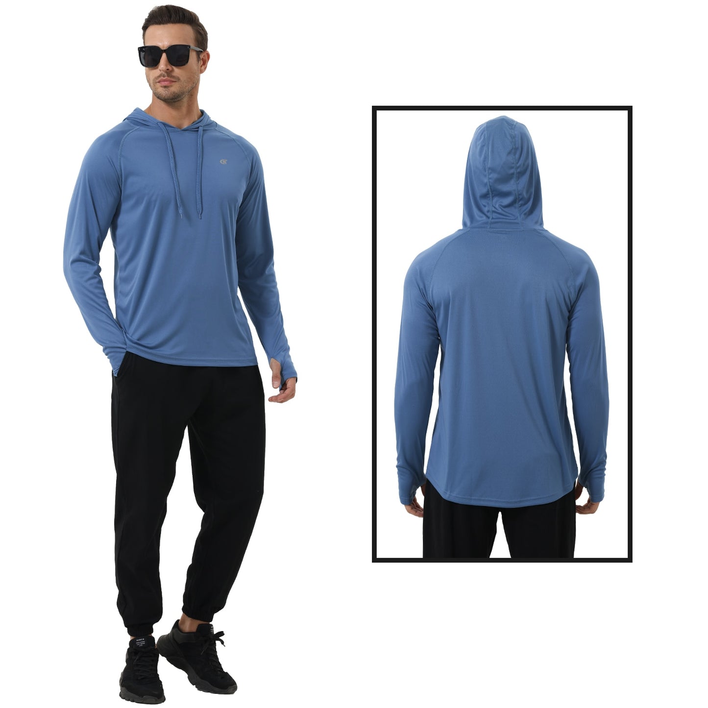 Men's UPF 50+ Rash Guard Swim Shirt Athletic Hoodie Long Sleeve Fishing Hiking Workout Shirts Outdoor Hoodie